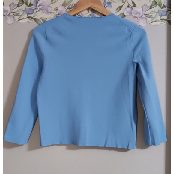 Theory Blue Petite Stretch Clean Crewneck Boxy Crepe Knit Casual Occasion Top - Picture 2 of 3